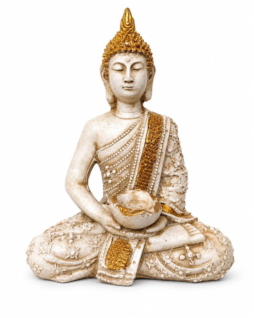 Figura Buda blanco y dorado